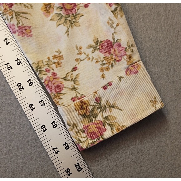 LL Bean Corduroy Shirt Womens Small Cream Pink Floral Button Up Cottagecore Chic - Picture 5 of 11